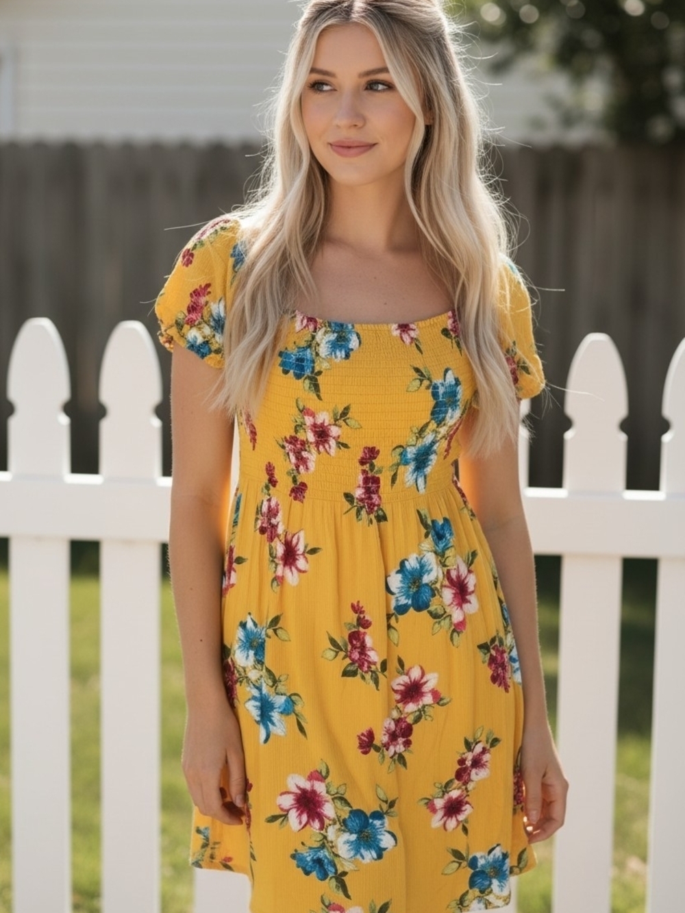 Ambiance Yellow Floral Smocked Dress